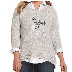 Lane Bryant Beaded Embroidered Snowflake Winter Holiday Pullover Sweater 14/16